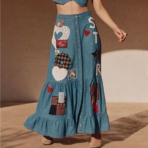 Spell Denim Patchwork Maxi Skirt